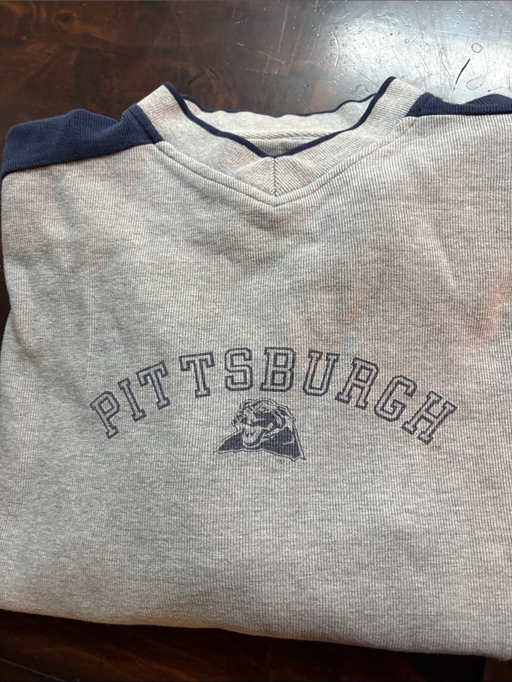 Jansport Gray Crewneck with Navy Trim and Pittsburgh Graphic